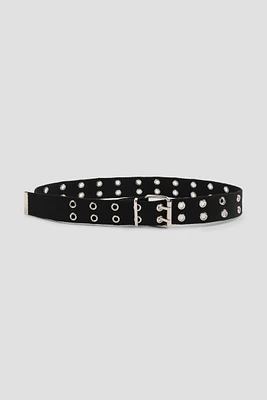 Ardene Eyelet Belt in Black | Size | Polyester/Nylon/Cotton