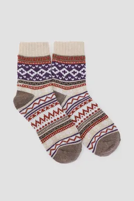 Ardene Fair Isle Boot Socks in Brown | Polyester/Spandex