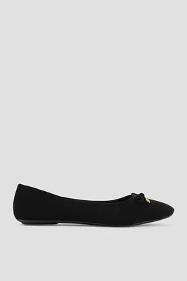 Ardene Ballet Flats with Bow in Black | Size | Faux Leather/Faux Suede