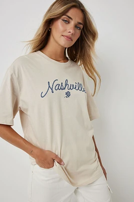 Ardene Nashville Oversized T-Shirt in Beige | Size | 100% Cotton