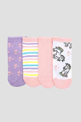 Ardene 4-Pack Unicorn Ankle Socks in Light Pink | Polyester/Spandex