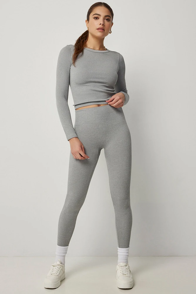 Ardene Seamless Crop Long Sleeve T-Shirt in | Size | Polyester/Nylon/Elastane | Eco-Conscious