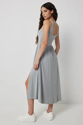 Ardene Super Soft Midi Dress with Slit in Light Grey | Size | Polyester/Elastane