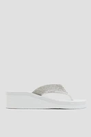 Ardene Crystal Wedge Flip-Flops Sandals in White | Size