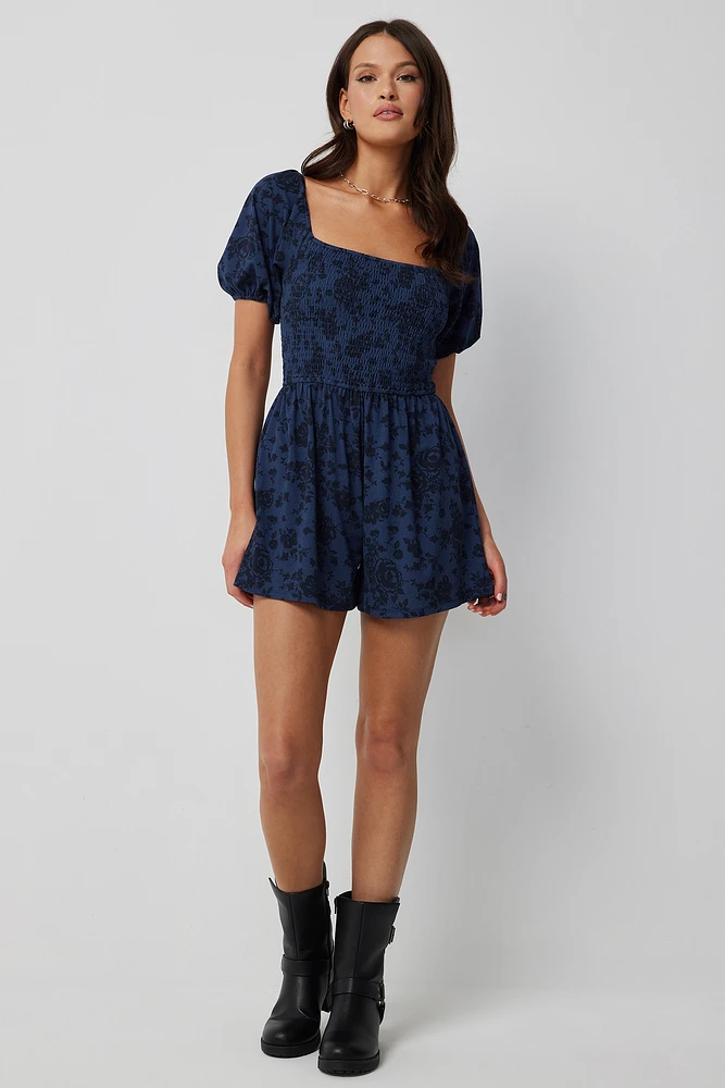 Ardene Milkmaid Romper in Dark Blue | Size | Polyester/Spandex