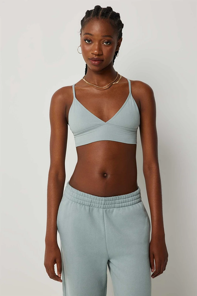 Ardene Seamless Ribbed Bralette in Sage | Size Large | Nylon/Elastane | Eco-Conscious