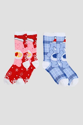 Ardene 2-Pack Care Bears Crew Socks in Red | Polyester/Spandex