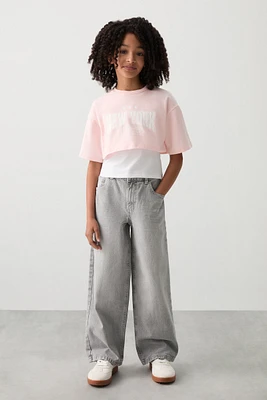 Ardene Kids Wide Leg Jeans in Grey | Size | 100% Cotton