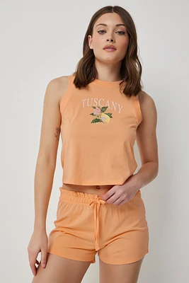 Ardene Graphic Tank PJ Set in Orange | Size | Cotton | Eco-Conscious