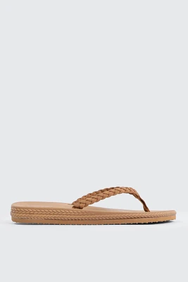 Ardene Braided Flip-Flops Sandals in Cognac | Size