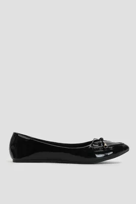 Ardene Pointy Loafers with Bow in Black | Size | Faux Leather