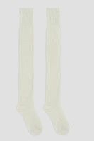 Ardene Over-the-Knee Cable Socks in White | Polyester/Spandex