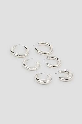 Ardene 3-Pack Thick Hoop Earrings in Silver | Stainless Steel