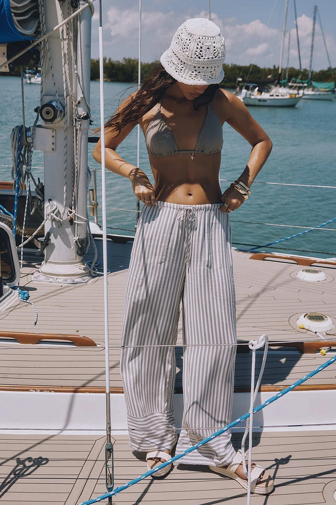 Ardene Striped Wide Leg Pants in Beige | Size Small | 100% Viscose