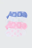 Ardene 4-Pack Hibiscus & Seashell Ankle Socks in Light Pink | Polyester/Spandex