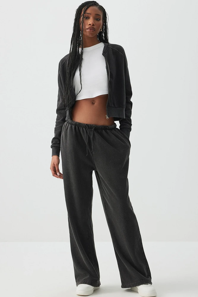 Ardene Wide Leg Sweatpant in Black | Size | Polyester/Cotton | Fleece-Lined