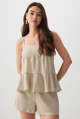 Ardene Open Back Babydoll Tiered Tank in Beige | Size | Polyester/Spandex