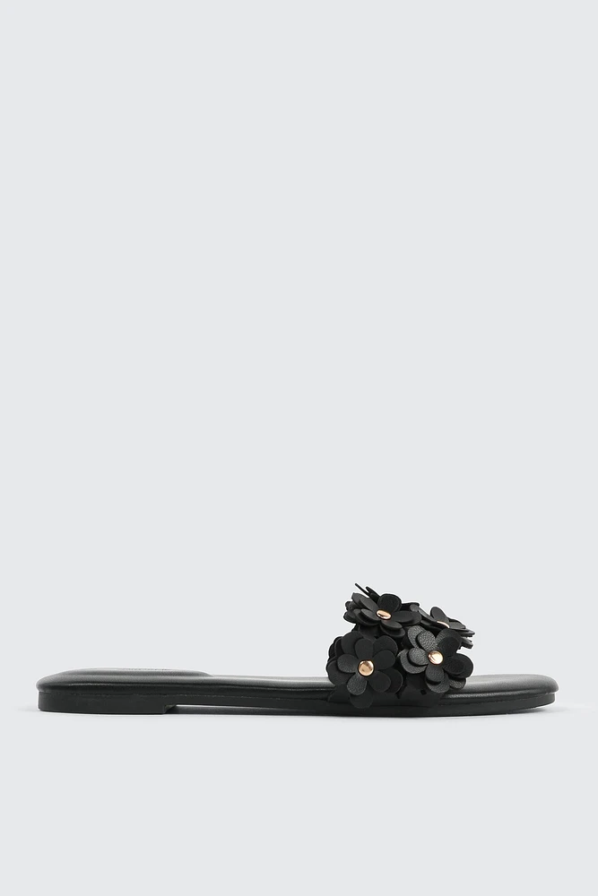 Ardene 3D Floral Flat Sandals in | Size | Faux Leather | Eco-Conscious