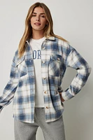 Ardene Plaid Polar Fleece Shirt in Medium Blue | Size Large | 100% Recycled Polyester | Eco-Conscious