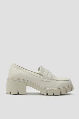 Ardene Lug Sole Loafers in White | Size | Faux Leather
