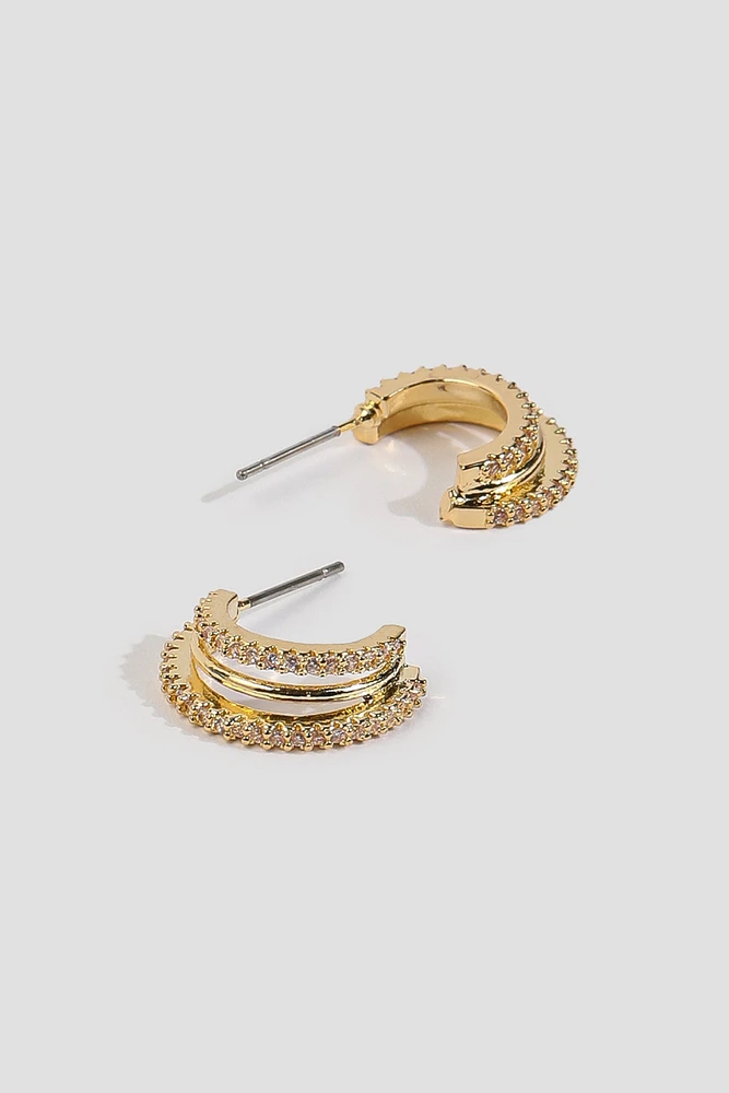 Ardene 14K Gold Plated Cubic Zirconia Hoop Earrings | Stainless Steel