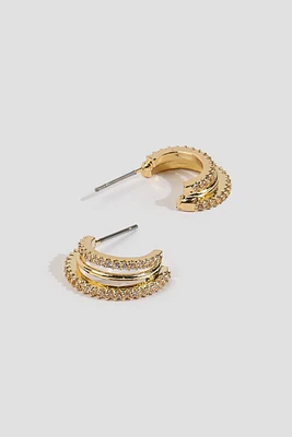 Ardene 14K Gold Plated Cubic Zirconia Hoop Earrings | Stainless Steel