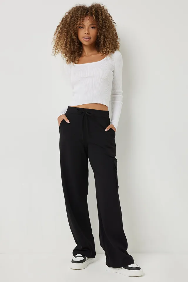 Ardene Black Crepe Cargo Pants, Size Small, Polyester/Spandex