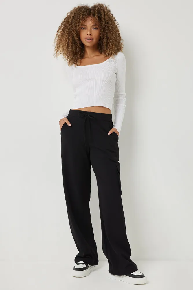 Ardene Black Crepe Cargo Pants, Size, Polyester/Spandex