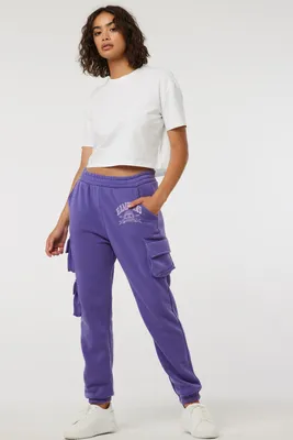 Ardene Cargo Sweatpants with Embroidery in Purple | Size | Polyester