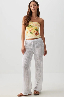 Ardene Straight Leg Crochet Pants in White | Size | Polyester