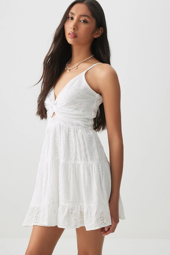 Ardene Twist Front Embroidered Mini Dress in | Size | Rayon
