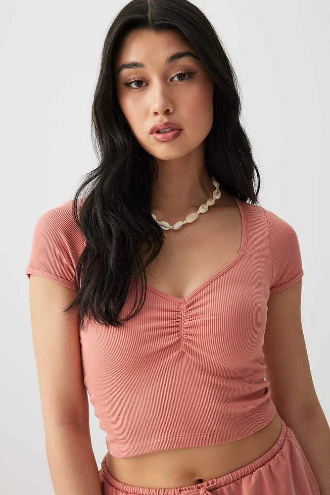 Ardene Seamless Ruched Front T-Shirt in | Size | Nylon/Elastane