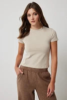 Ardene Basic Organic Cotton Short T-Shirt in Beige | Size | Cotton/Elastane | Eco-Conscious