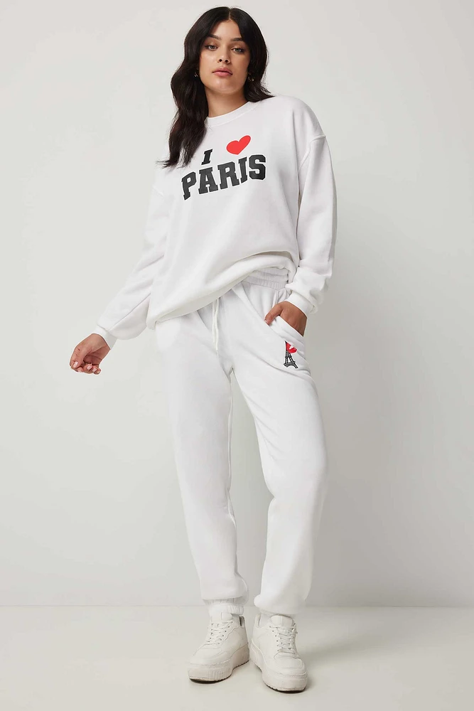 Ardene Printed Sweatpants in White | Size | Polyester/Cotton | Fleece-Lined