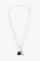 Ardene 2-Row Necklace with Metallic Pendants in Silver