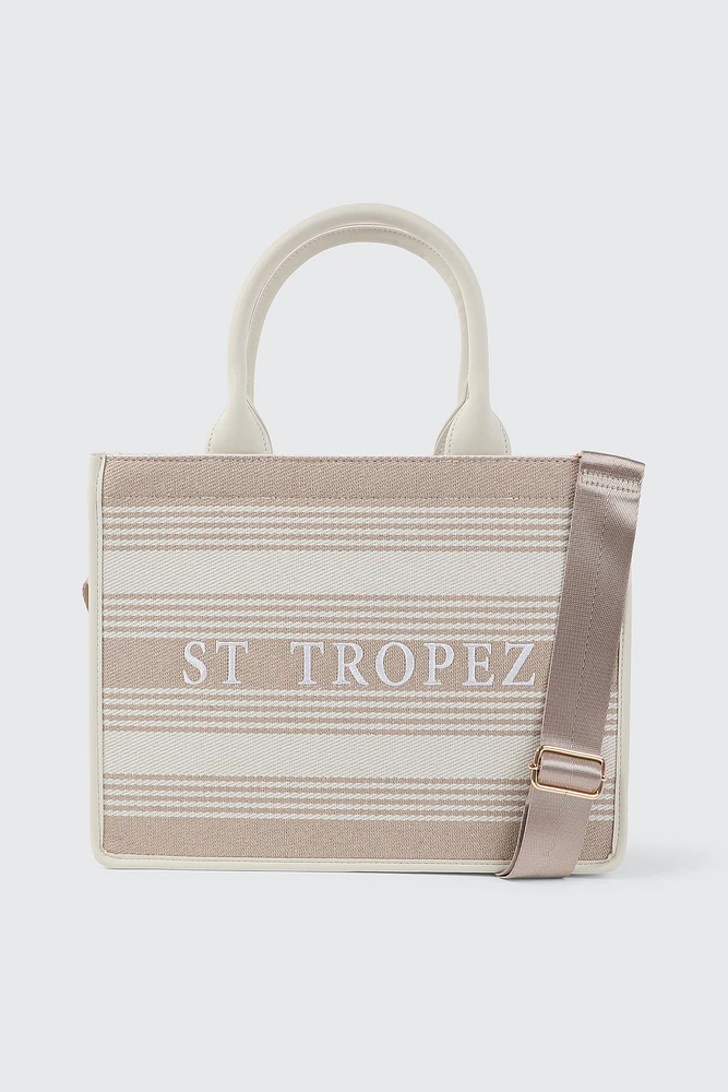 Ardene Large Striped Tote Bag in Beige | 100% Recycled Polyester | Eco-Conscious