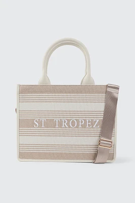 Ardene Large Striped Tote Bag in Beige | 100% Recycled Polyester | Eco-Conscious