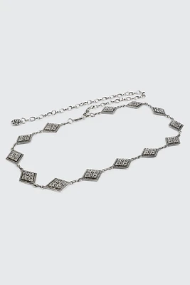 Ardene Embossed Diamond Chain Belt in Silver