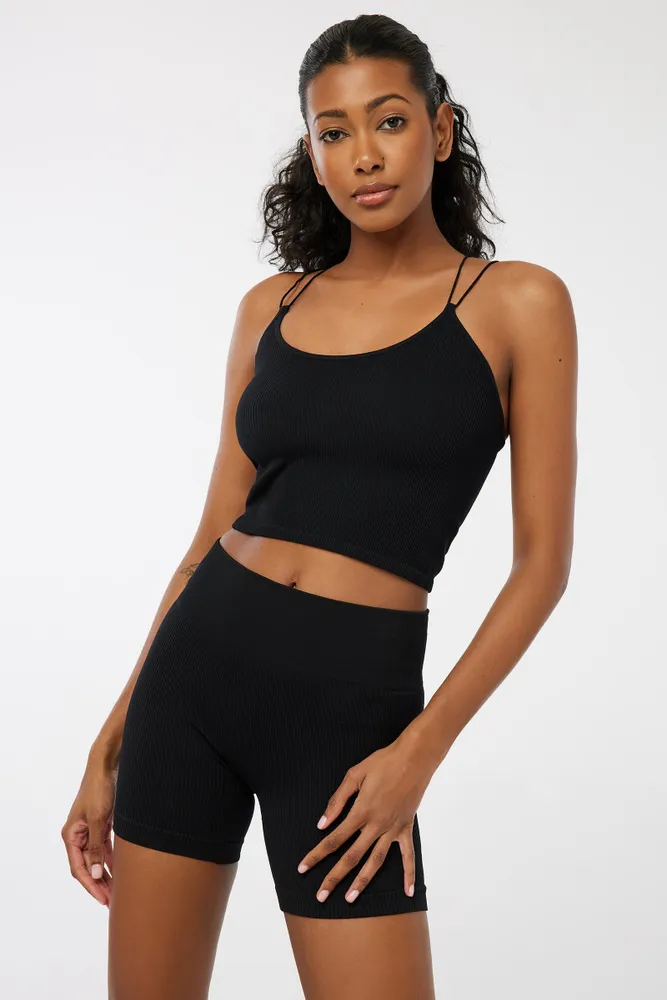Ardene Ultra Crop Seamless Tank with Bungee Straps in | Size | Nylon/Spandex