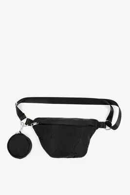 Ardene Quilted Nylon Fanny Pack with Pouch in Black | Polyester/Nylon