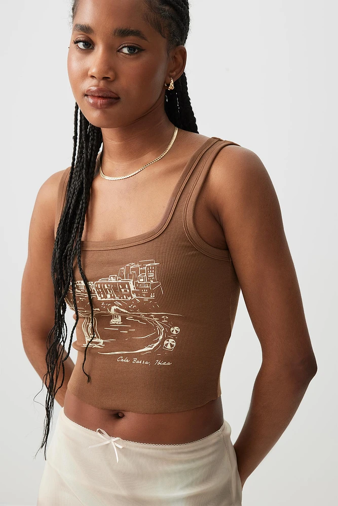 Ardene Summer Print Ultra Crop Tank in | Size | Cotton/Elastane