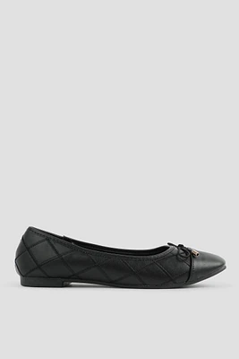 Ardene Topstiched Ballet Flats with Bow in Black | Size | Faux Leather | Eco-Conscious