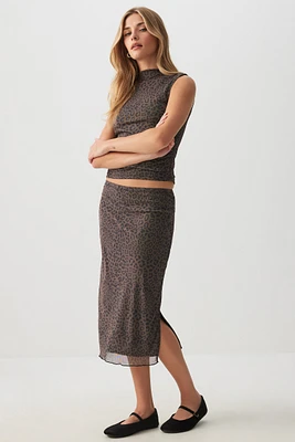 Ardene Printed Mesh Midi Skirt in | Size | Polyester/Spandex