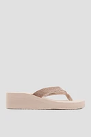 Ardene Crystal Wedge Flip-Flops Sandals in Beige | Size