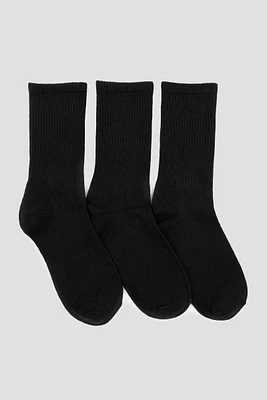 Ardene Man 3-Pack of Solid Crew Socks For Men in Black | Polyester/Spandex