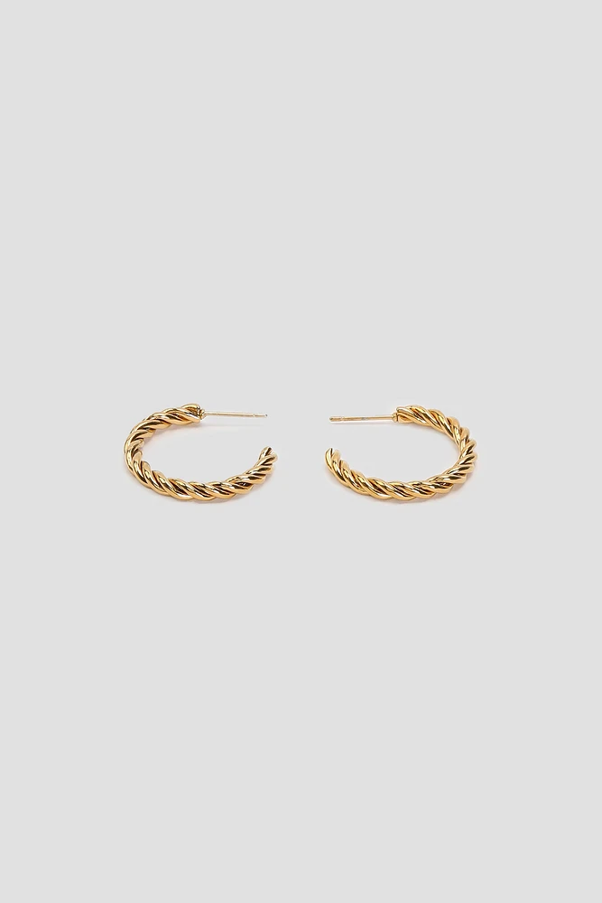 Ardene Stainless Steel Twisted Hoop Earrings in Gold