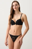 Ardene Mesh & Lace Thong Panty in Black | Size | Nylon/Elastane