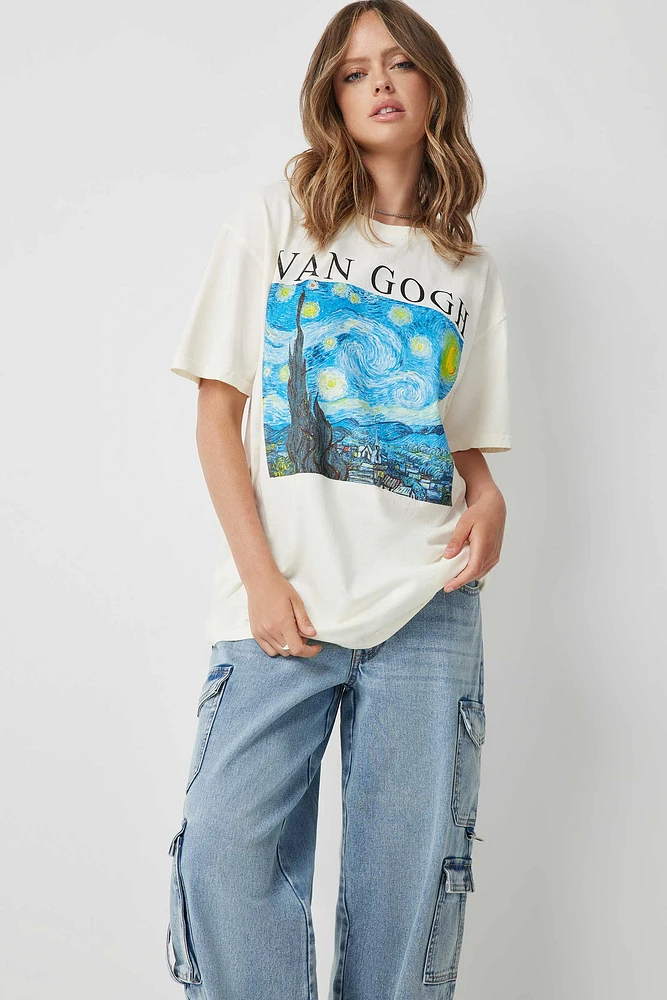 Ardene Van Gogh Graphic T-Shirt in White | Size Large