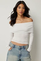 Ardene Off Shoulder Rib Sweater in White | Size | Polyamide/Viscose