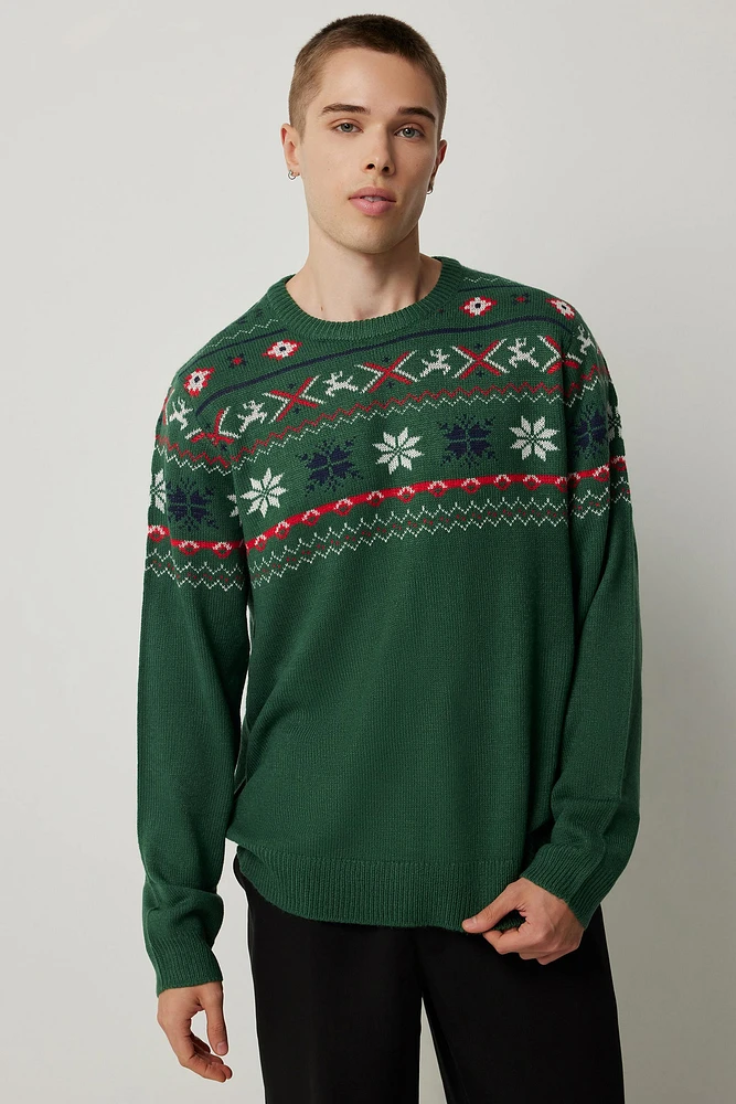 Ardene Man Fair Isle Ugly Christmas Sweater For Men in Dark Green | Size | 100% Acrylic